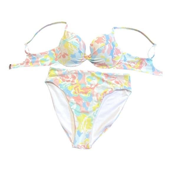 Victoria's Secret White Camo Floral Push Up Swim Bikini Top and Bottom sz S 34 C - Picture 5 of 14